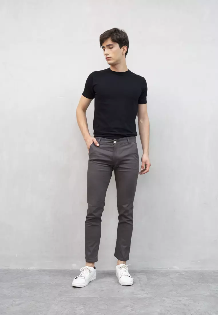 Celana Chino Panjang Pria Slim fit Stretch Jeans abu gelap