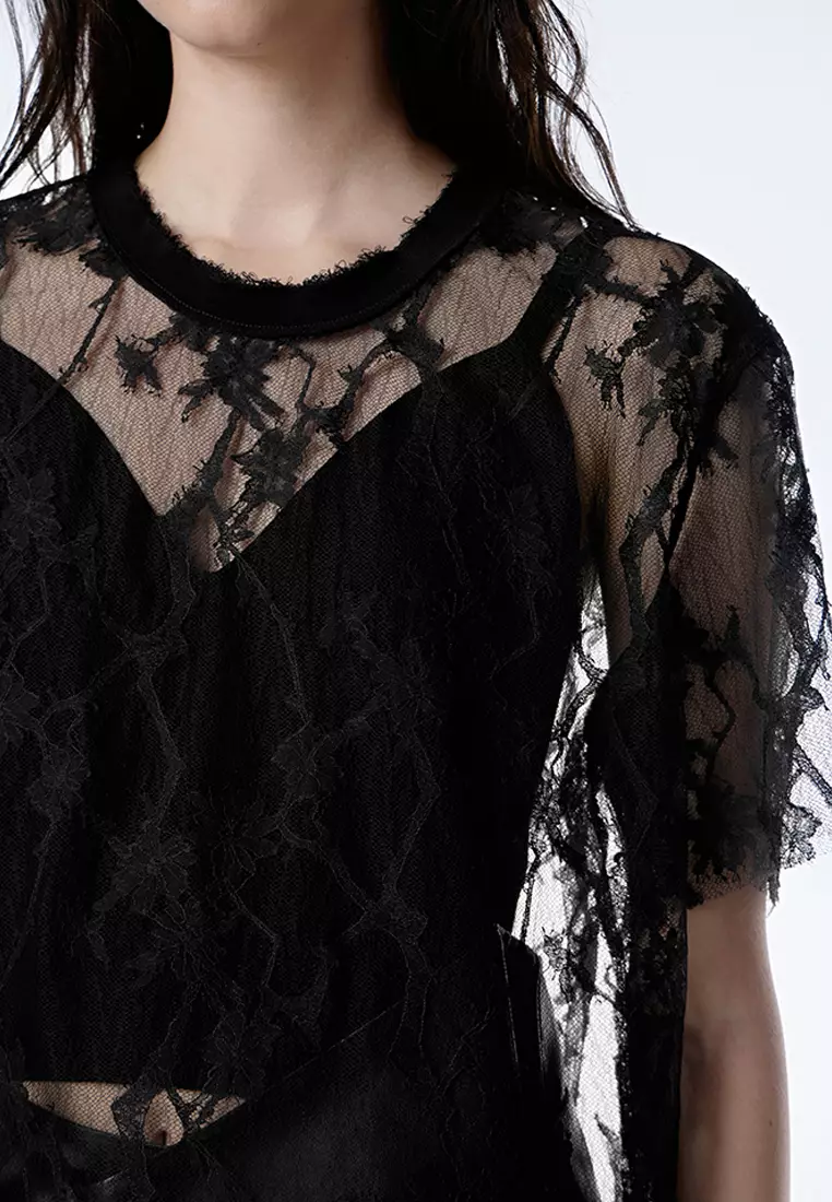 Round Neck Lace Casual Short Sleeve T-Shirt