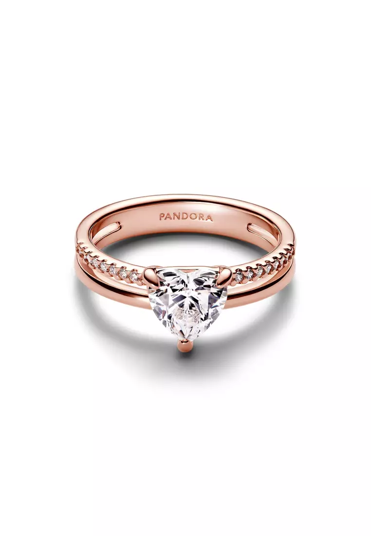 Pandora 14K Rose Gold Plated Double Band Heart Ring