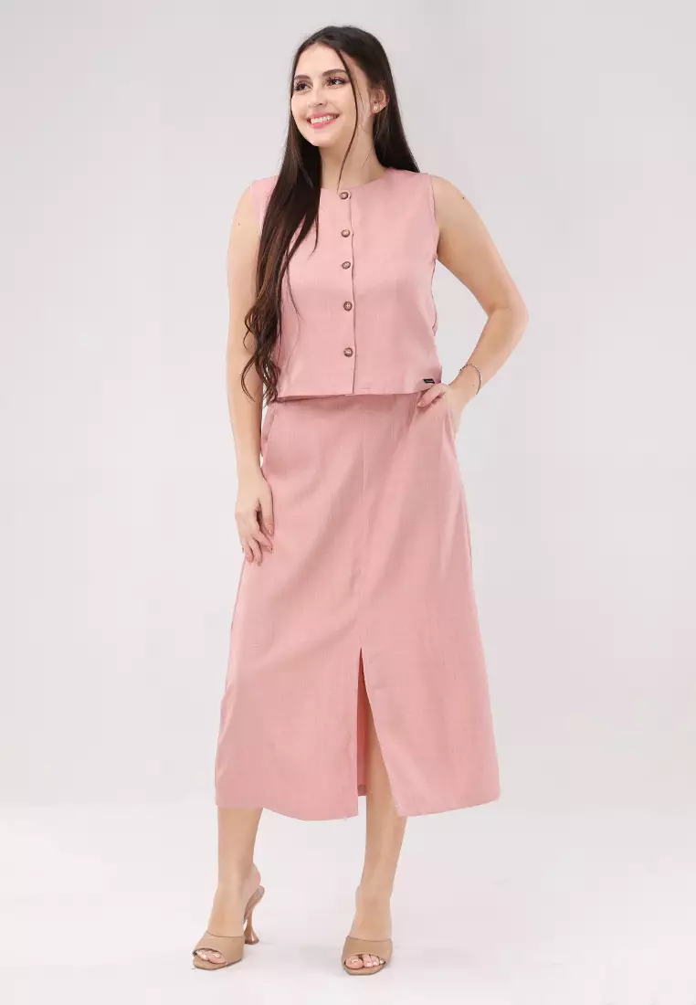 Acid Linen Sleeveless Vest Terno Skirt