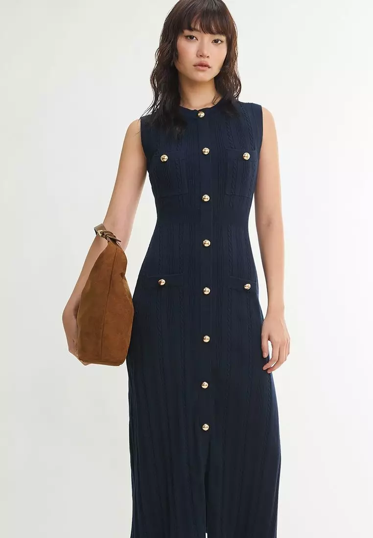 Sleeveless Knit Dress - Navy