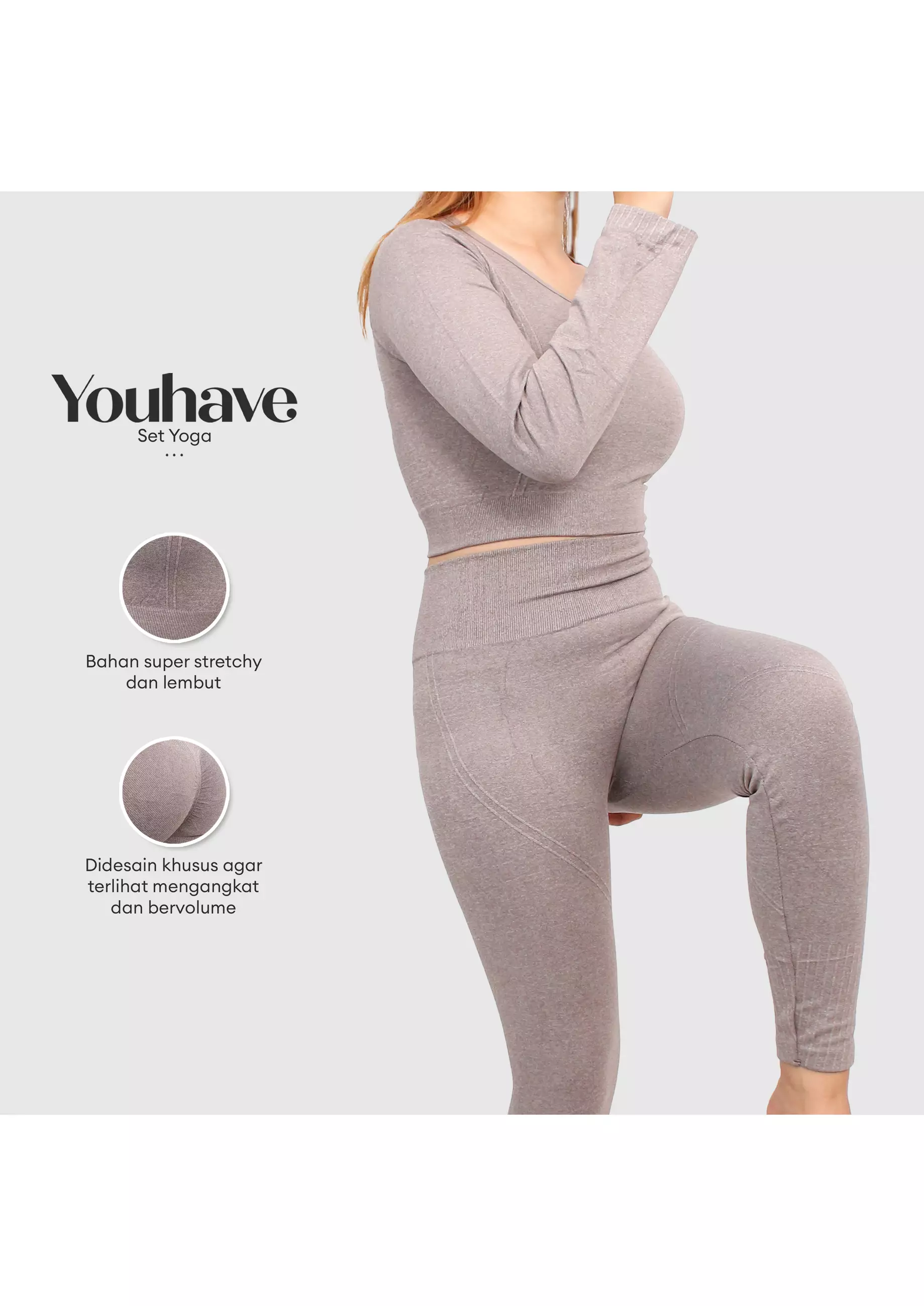 YouHave ( You’ve ) Setelan Set Pakaian Olahraga Crop Top Lengan Panjang Sport Bra Senam Aerobik Zumba Yoga Gym Fitness Sportwear Set Wanita Perempuan Y00004