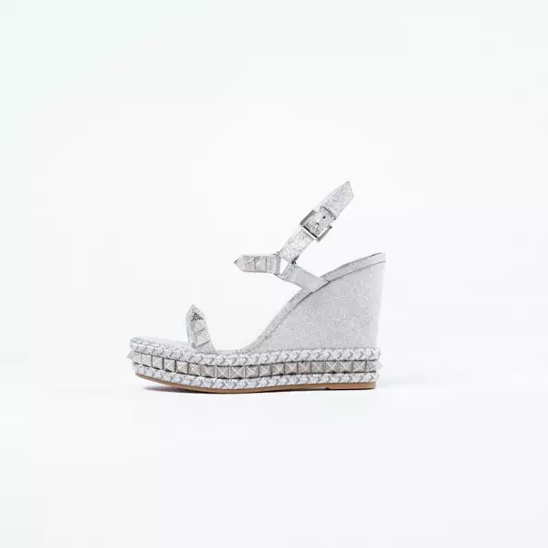 Sepatu CL CHRISTIAN LOUBOUTIN PYRACLOU 11CM SILVER SPIKE WEDGES 100% ORIGINAL