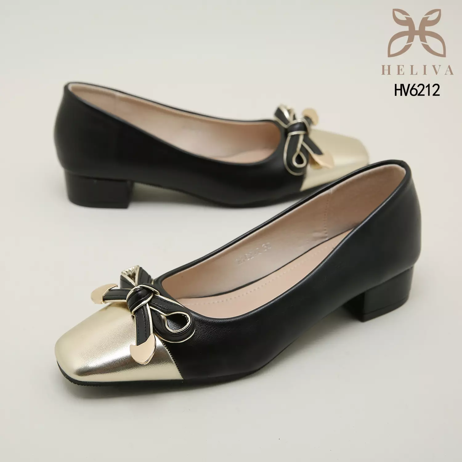 Heliva Sunny Heels Two Tone Glossy Office Lady Looks Square Toe