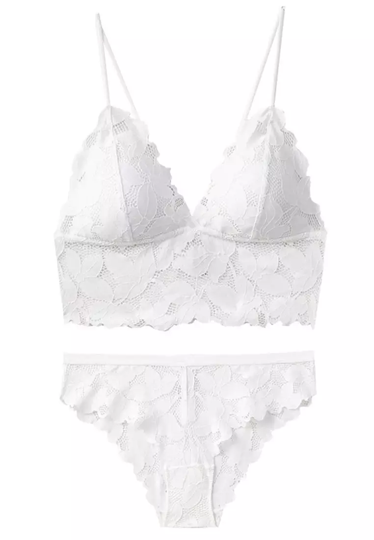 Buy ZITIQUE French Lace Transparent Ultra-thin Steel Bra And Panty  Set-White Online