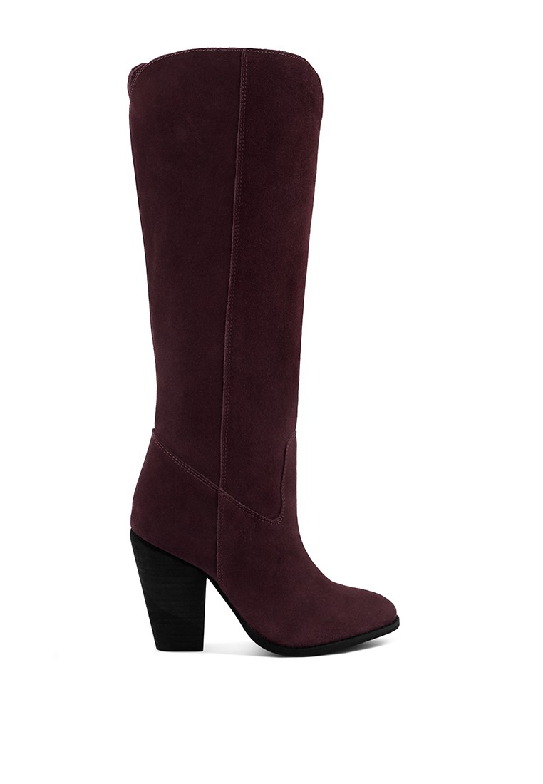 Burgundy Suede Leather Calf Boots