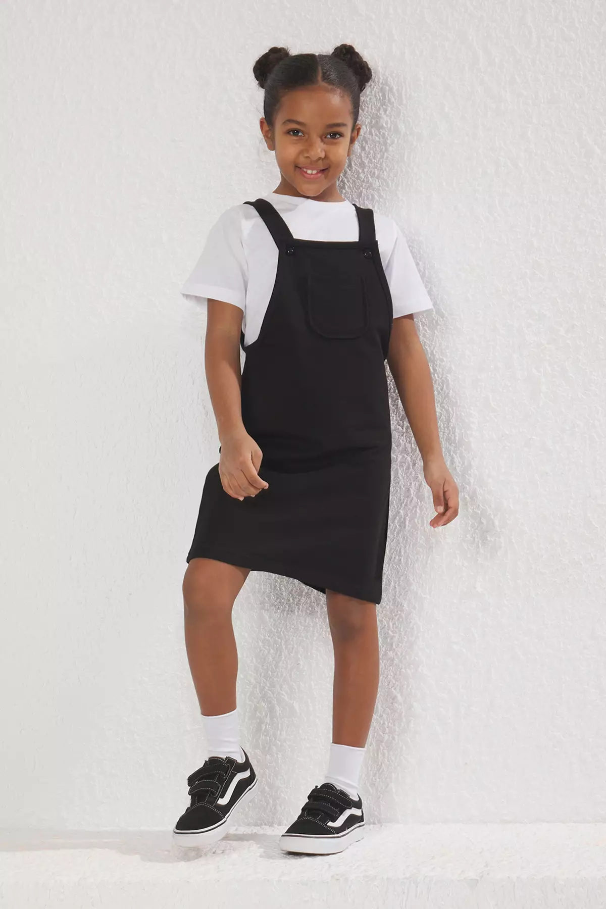pinafore dress with t shirt URB_N Women Checked Pinafore Dress with T-shirt | Black