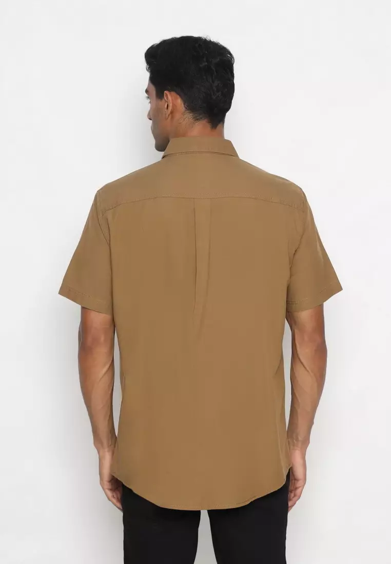 POLICE Kemeja Polos Cotton Coklat Regular Fit Pria
