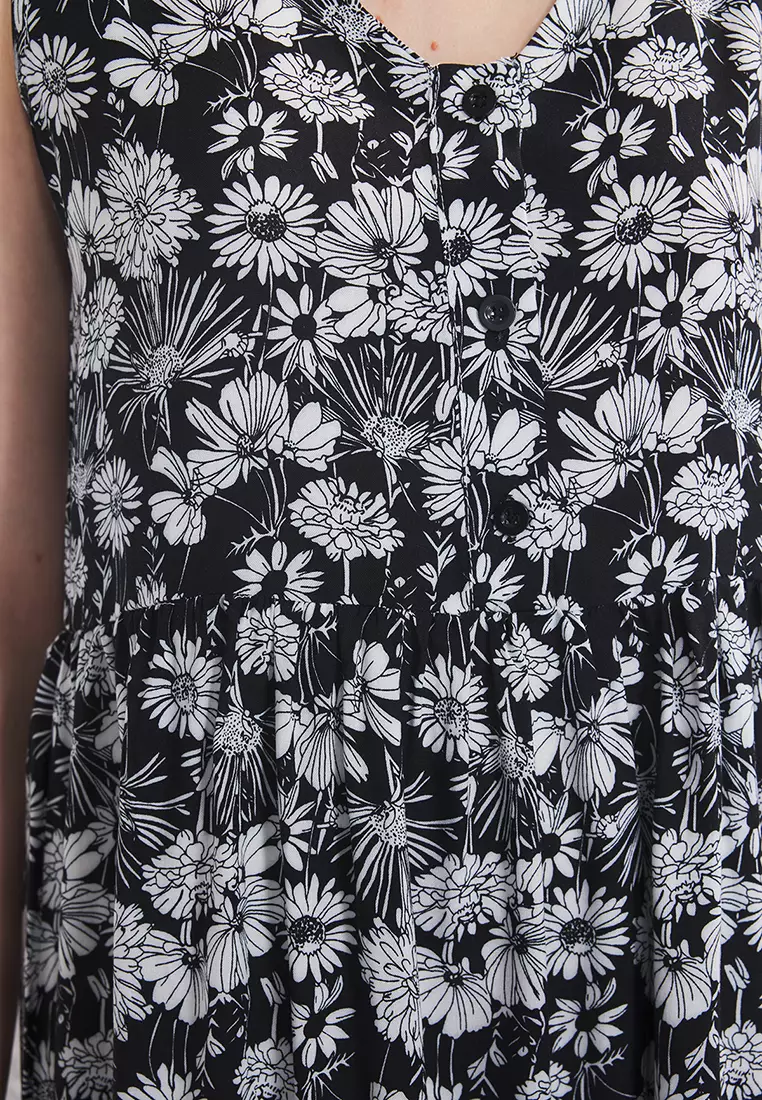 Black Floral Midi Woven Dress TWOSS25EL00767