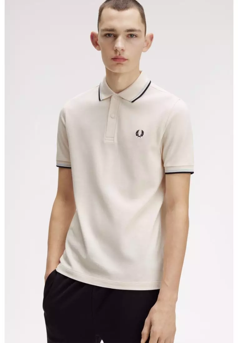 Fred Perry M3600 Twin Tipped Fred Perry Shirt (Silky Peach / Light Ice / Dark Airforce)