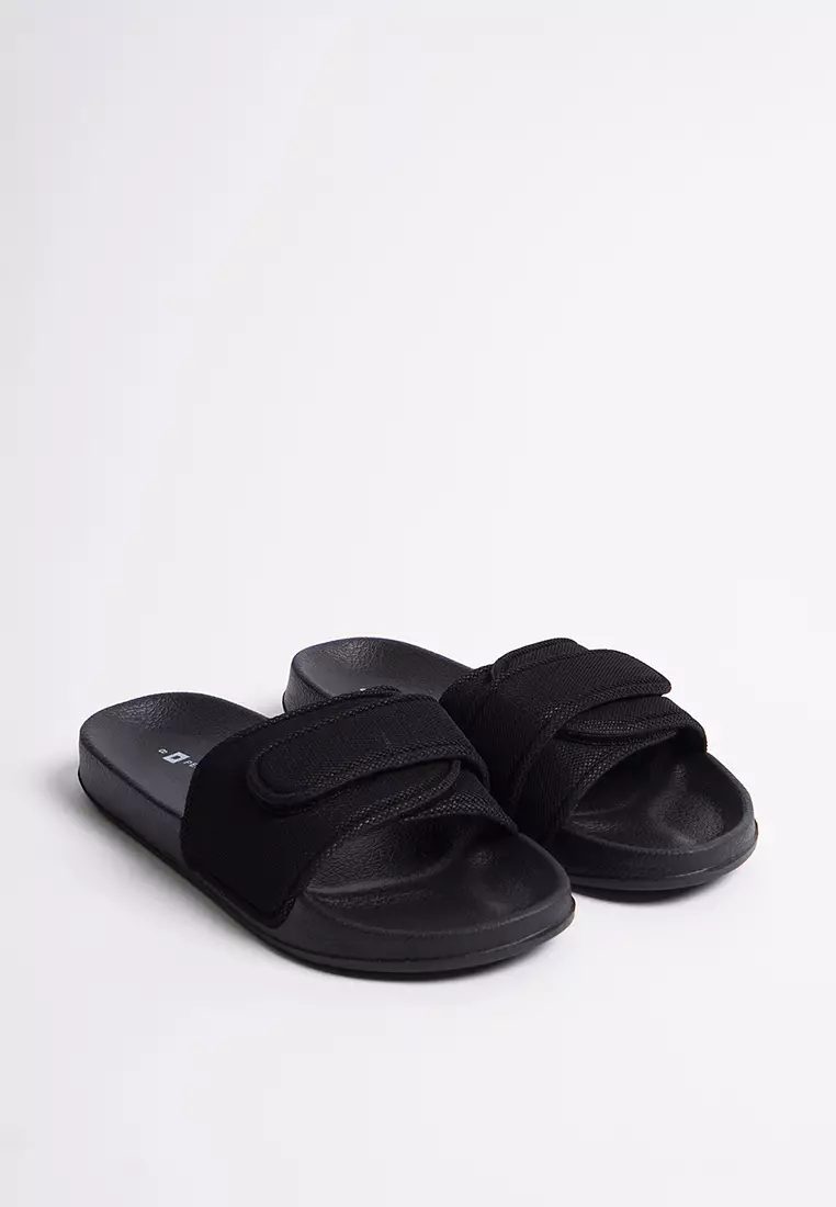 Black best sale velcro slides