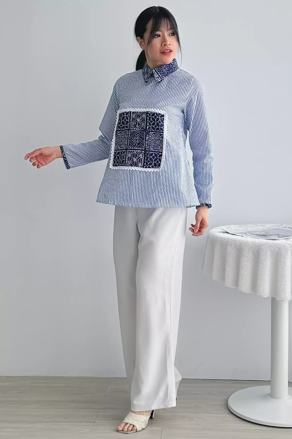 Ayuningrum Sashiko Stripes Biru Blouse