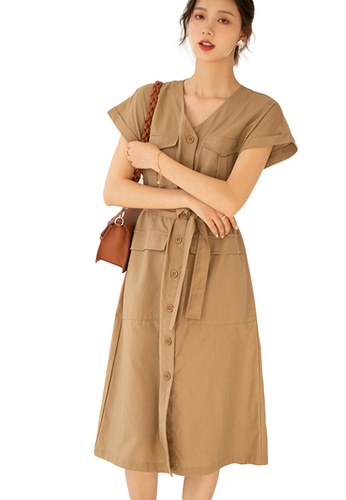 Sunnydaysweety French Style Linen V Neck Waist Mid Length One Piece Dress ki 21 Buy Sunnydaysweety Online Zalora Hong Kong