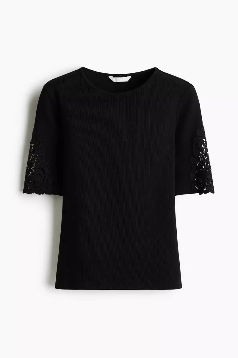 Ribbed lace-inset top