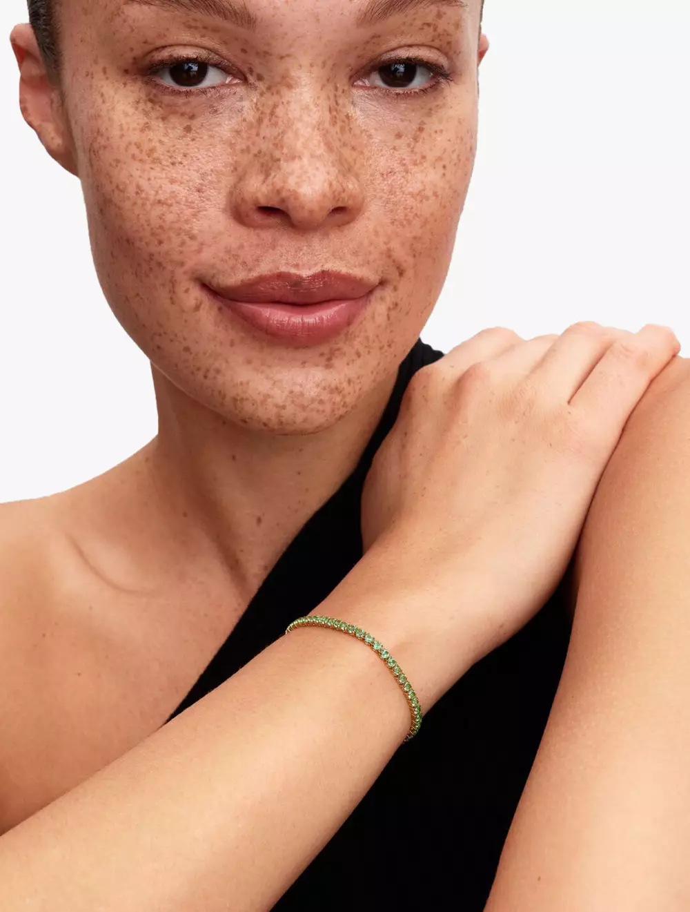 14k gold-plated bracelet with mint green crystal