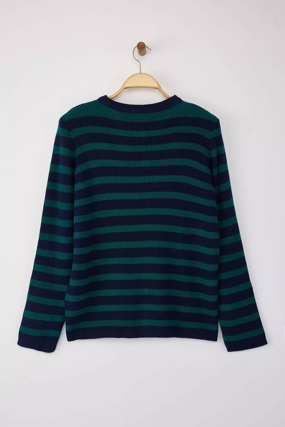 Navy-Green Striped Jacket Look Knitwear Cardigan Tbbaw24Av00011