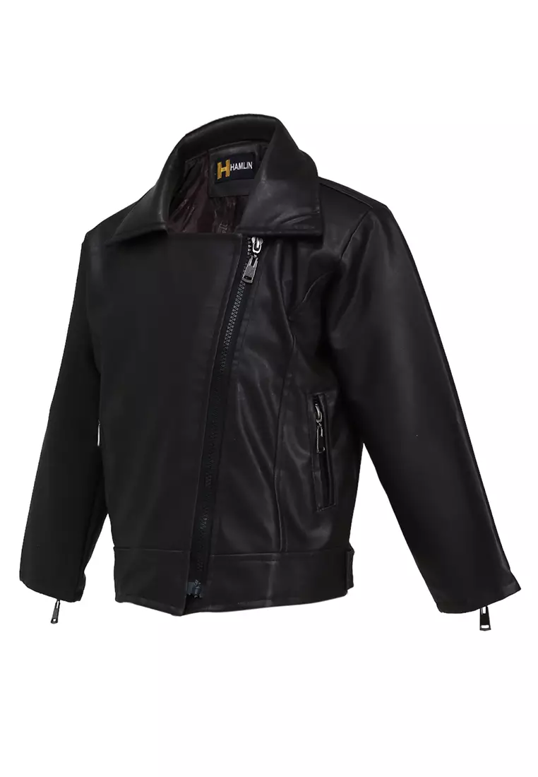 Fisca Jaket Kulit Anak Perempuan Zipper Design Motif Polos Material Leather ORIGINAL - Dark Brown