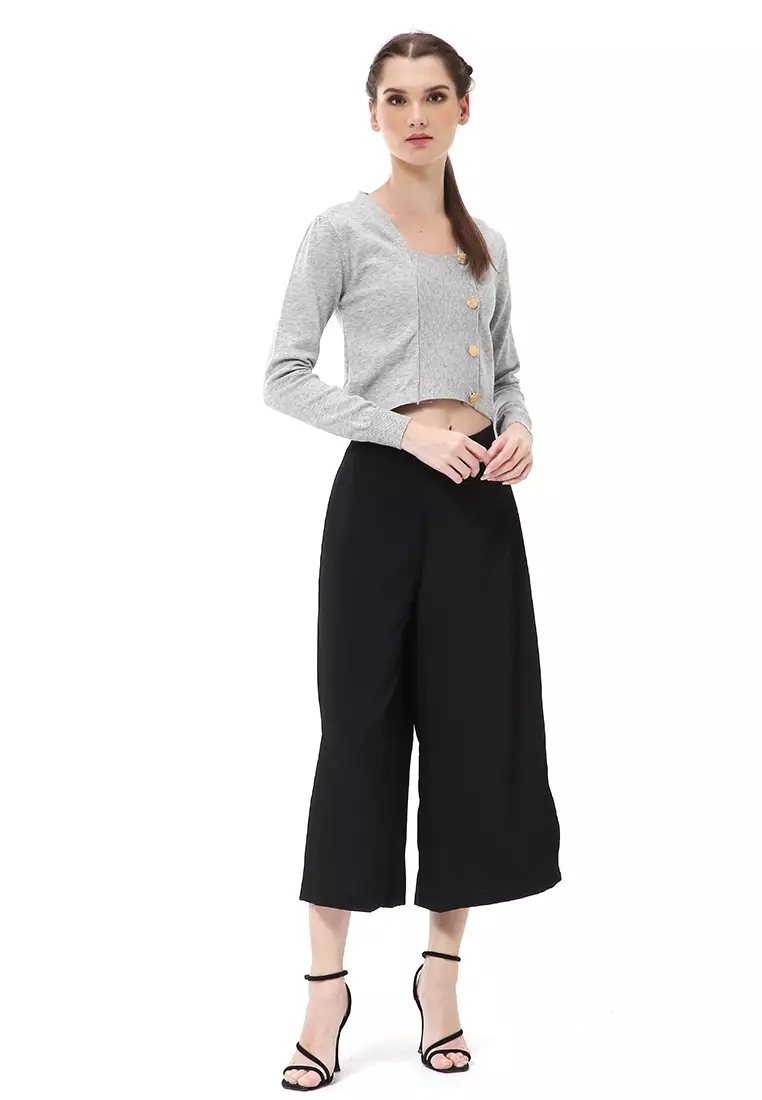 Stella Celana Kulot Wanita Belah Samping Side Slit Culottes Pants Material Crepe ORIGINAL - Black