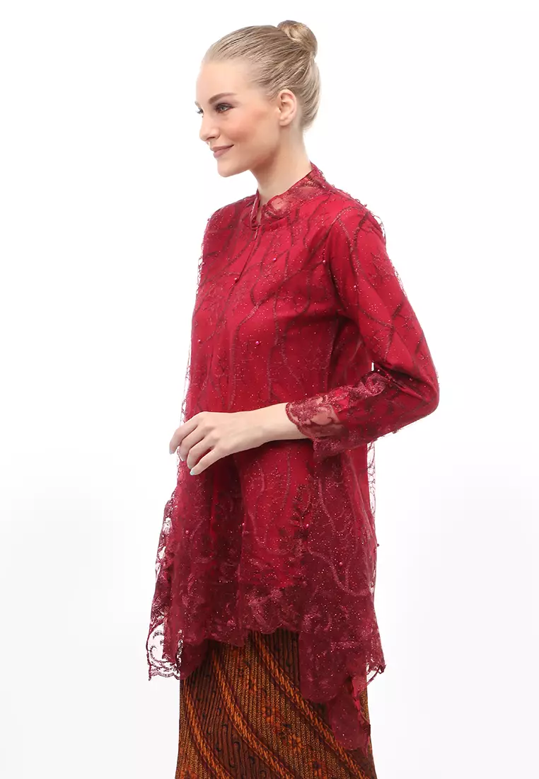 Kebaya Tunik Atasan Wanita Design Tulle Premium Quality - Maroon