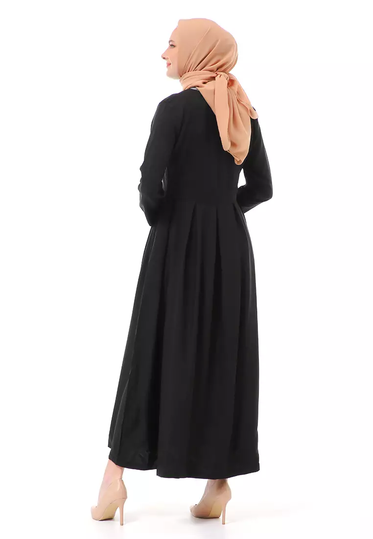 Enzy Dress Muslimah Wanita Lengan Panjang Regular Fit Premium High Quality - Black