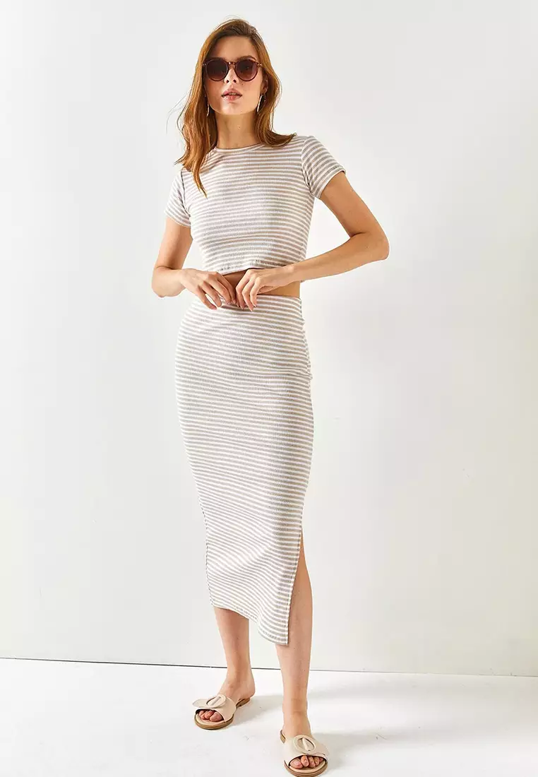 Short Sleeve Slit Skirt Lycra Suit