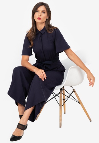 ZALORA WORK navy Belted Wide Leg Jumpsuit E576FAA3D1FF6FGS_1