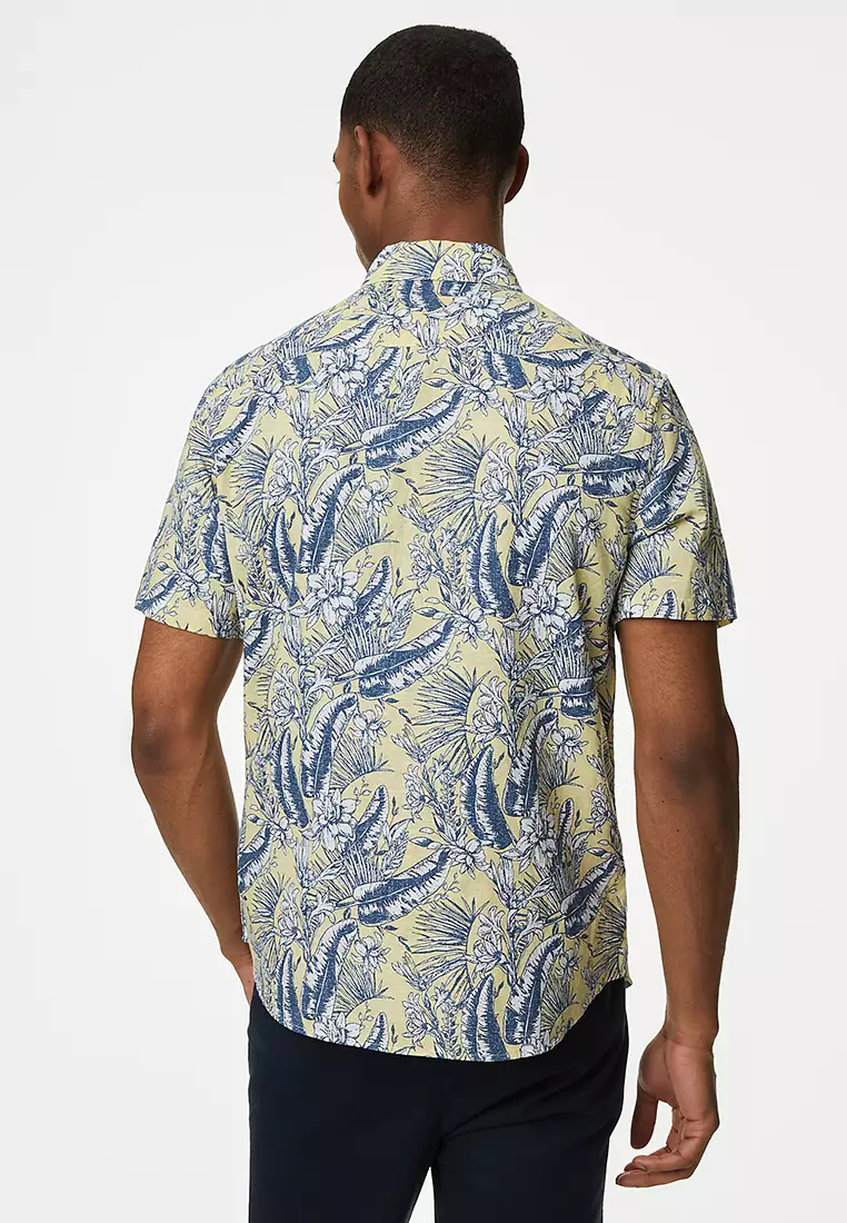 Easy Iron Cotton Linen Blend Print Shirt