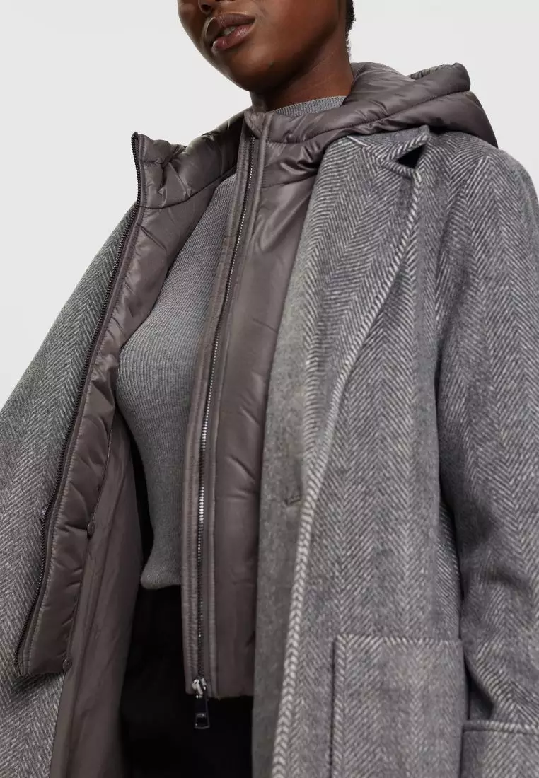 Buy Esprit ESPRIT Wool blend coat with detachable hood in GREY