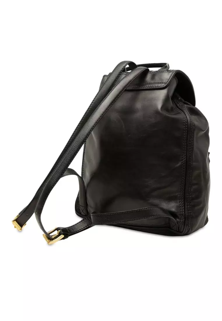 Pre-Loved Bottega Veneta Nappa Intrecciato Trimmed Drawstring Flap Backpack