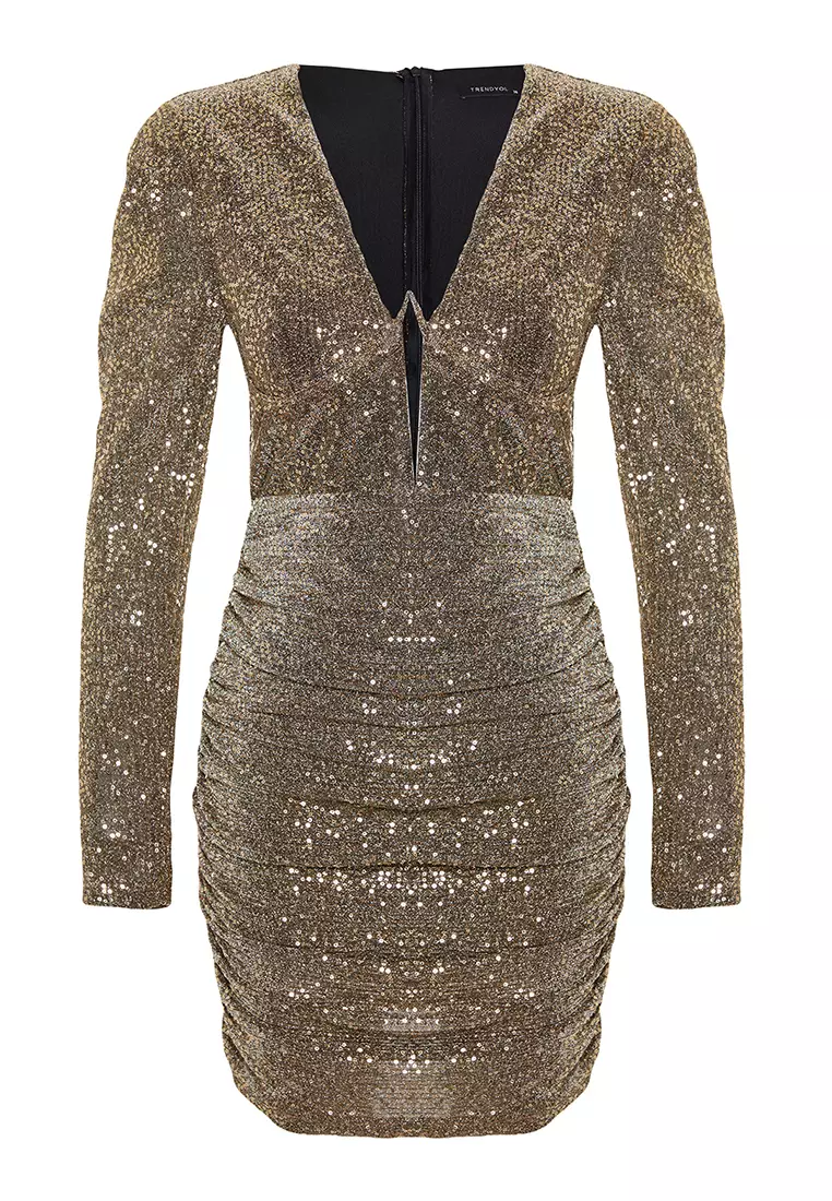 lavish alice gold sequin dress Rent Lavish Alice One Sleeve Sequin Mini Dress In Gold main image 1
