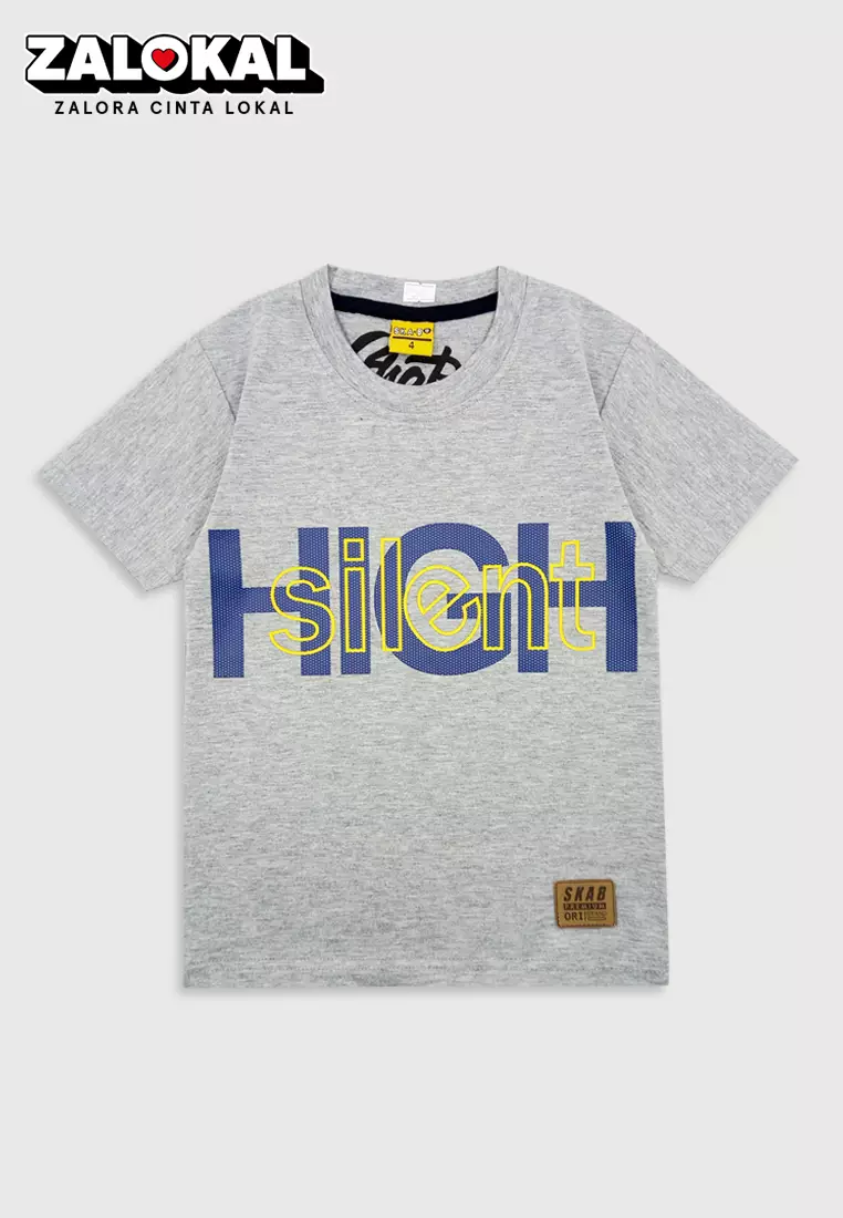 Wakakids Baju Anak Laki Laki Atasan Kaos Usia 4 Tahun Hingga 14 Tahun Motif High Silent 3982 SPATS Abu