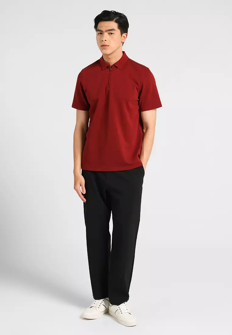 MANZONE - Kaos Polo Lengan Pendek Pria Grim 7 Slim Fit - Maroon Warna Maroon