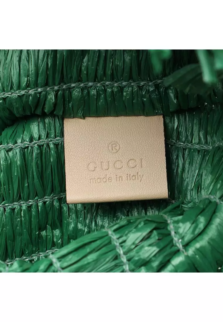 Pre-Loved Gucci Raffia Web Cestino Tote