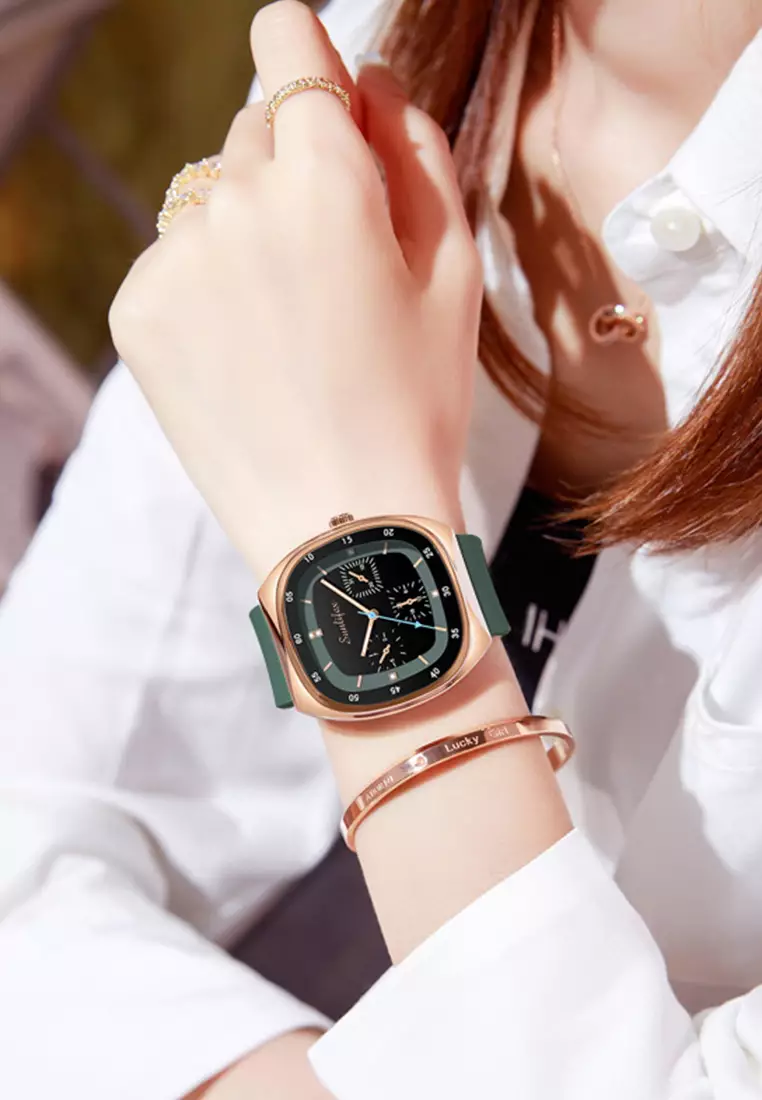 Jam Tangan Wanita Anti Air Original Kasual Mode Tali Silikon Jam Tangan Cewek Korea Green