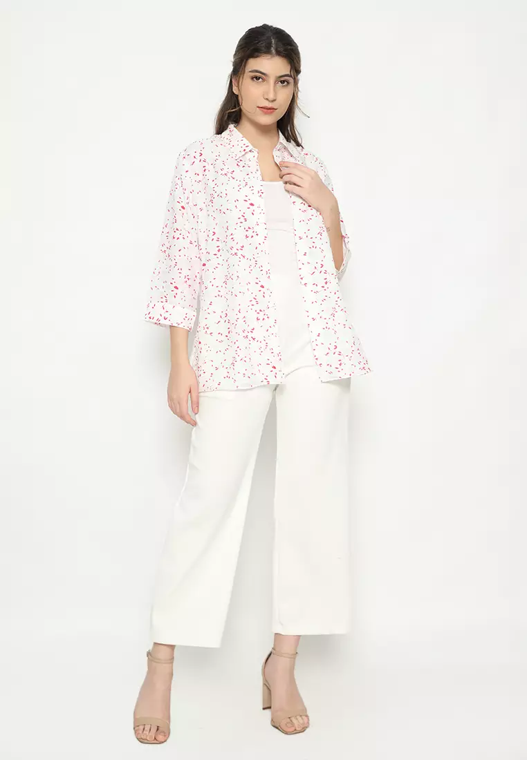 Shirt White Polka dots Silky Arlette By Brilliant Girl Warna Putih