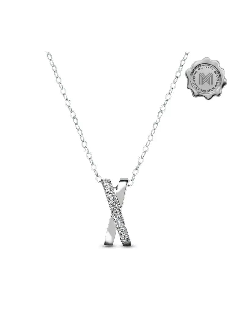 Made For The Night Studded X Cubic Zirconia White Gold Necklace with 925 Sterling Silver