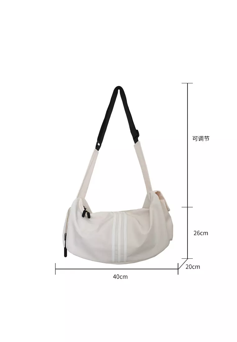 Nylon Duffel Shoulder Gym Swim Travel Bag  26x40x20cm – White