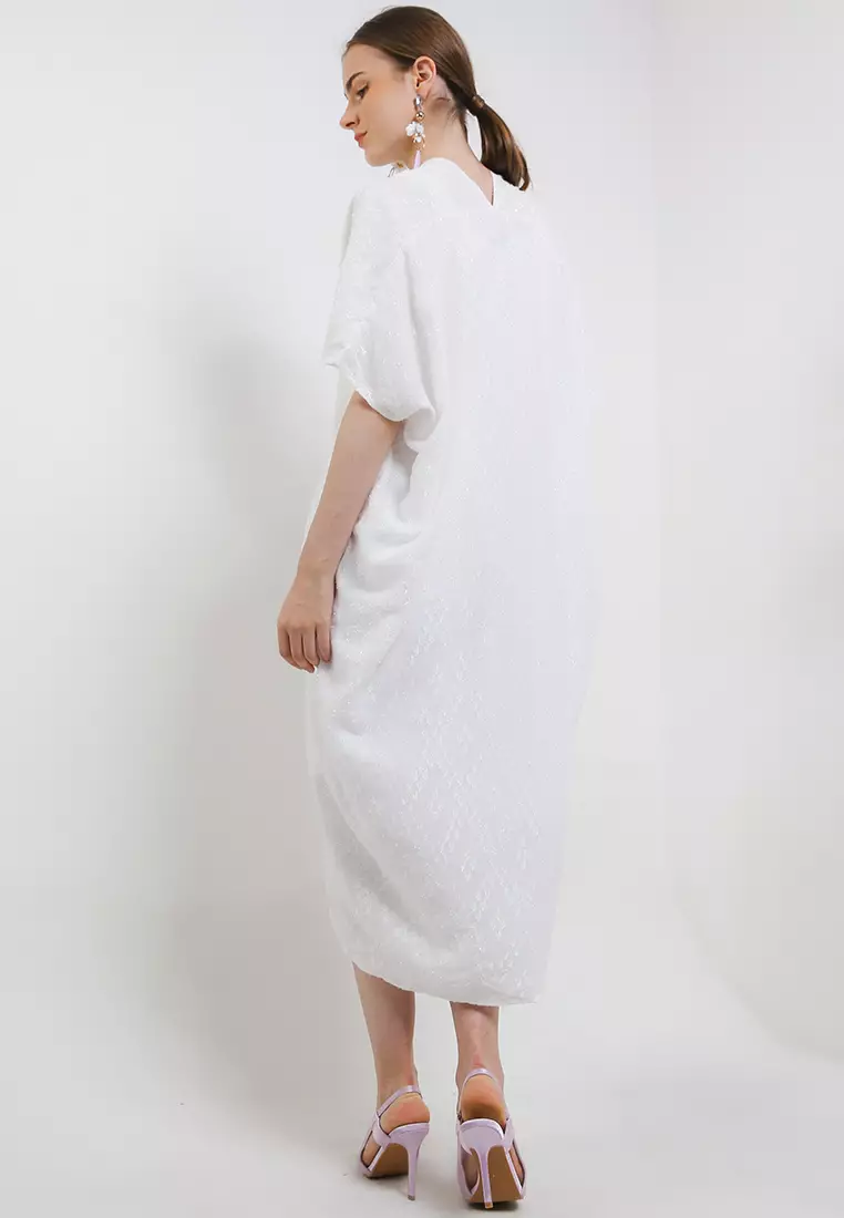 V Neck Glitter Jacq Pleats Kaftan