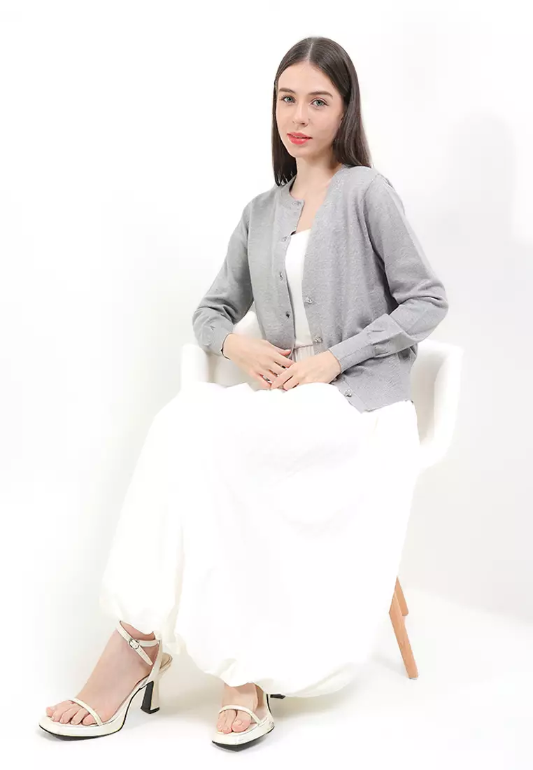 L/S Knit Cardi W/ Embellished Buttons