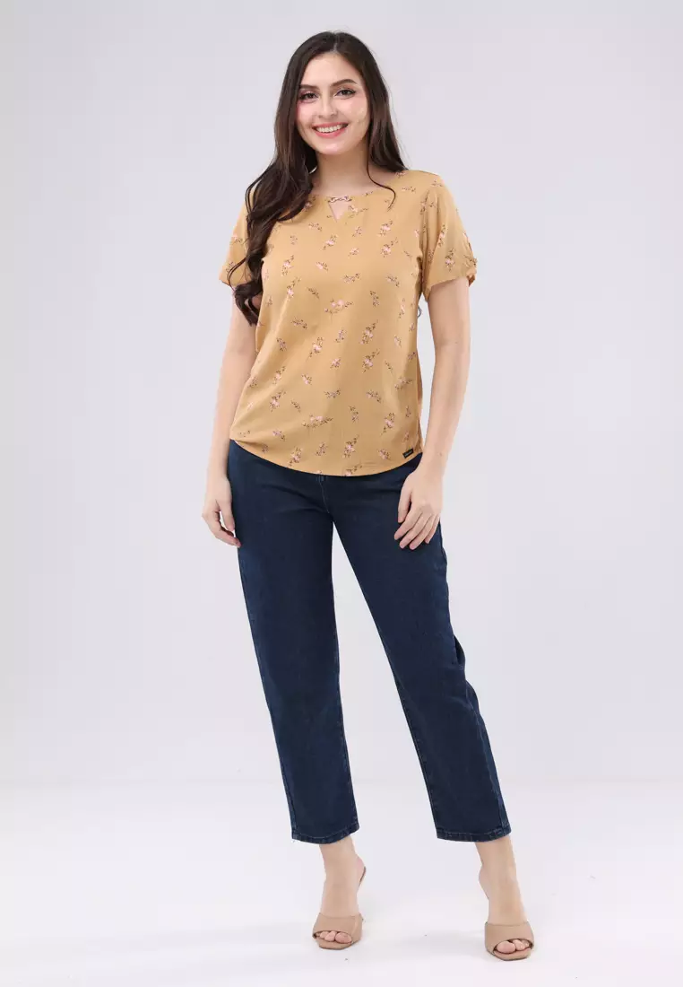Woven Printed Soft Linen Short Sleeves Blouse