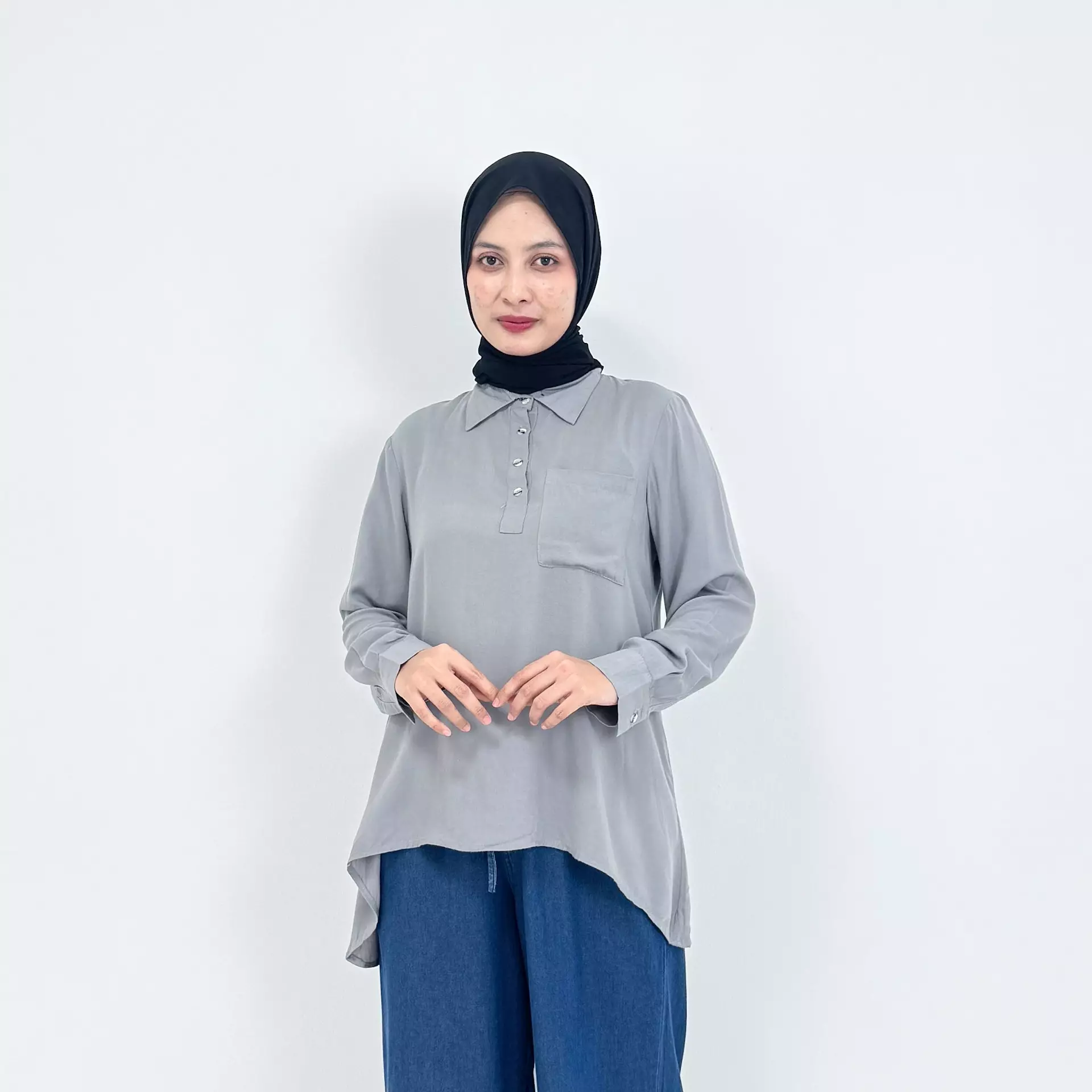 Cotton Blouse Elsa - Atasan Lengan Pangang Wanita Abu-Abu