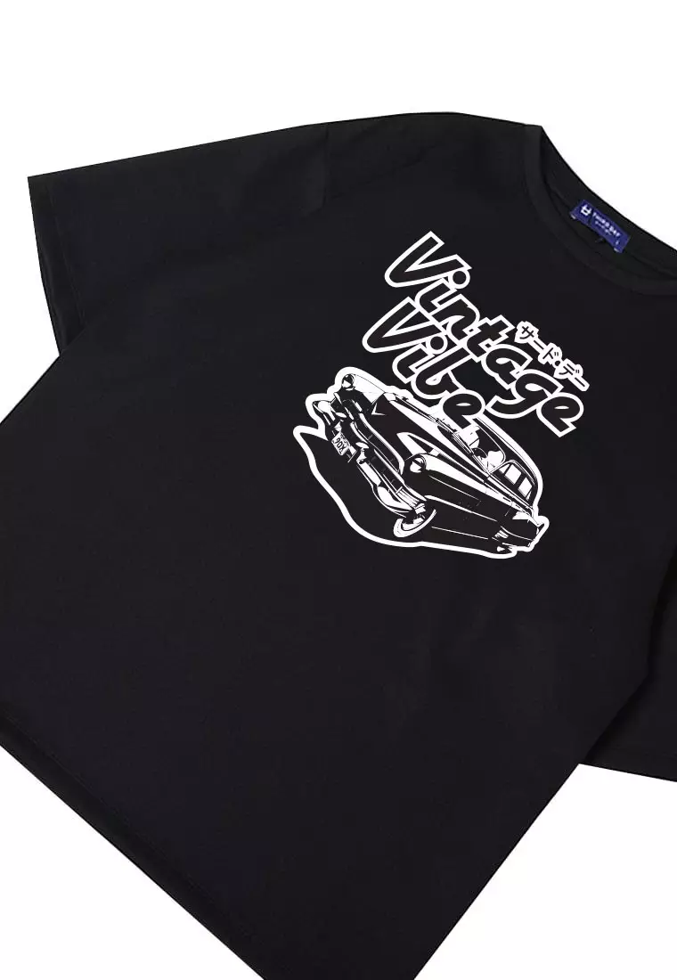 MTS06 Kaos Oversize Gambar Mobil Vintage Bahan Scuba Tebal "vintage vibe" Hitam