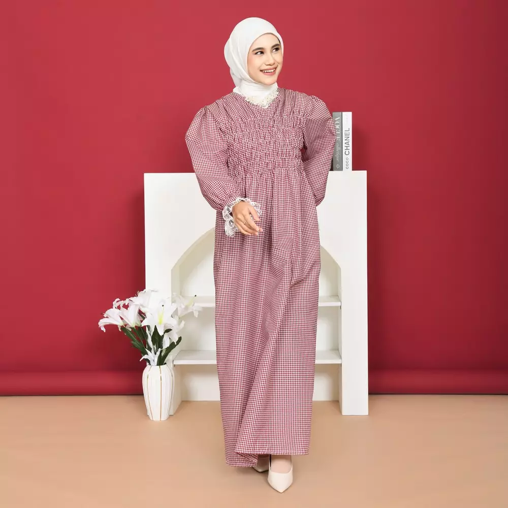 Eliana Rubber Dress - Gingham Maroon M19937 R77S4