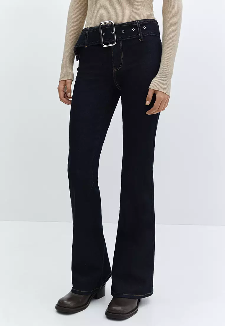 MANGO Skinny Flare Jeans in Dark Blue