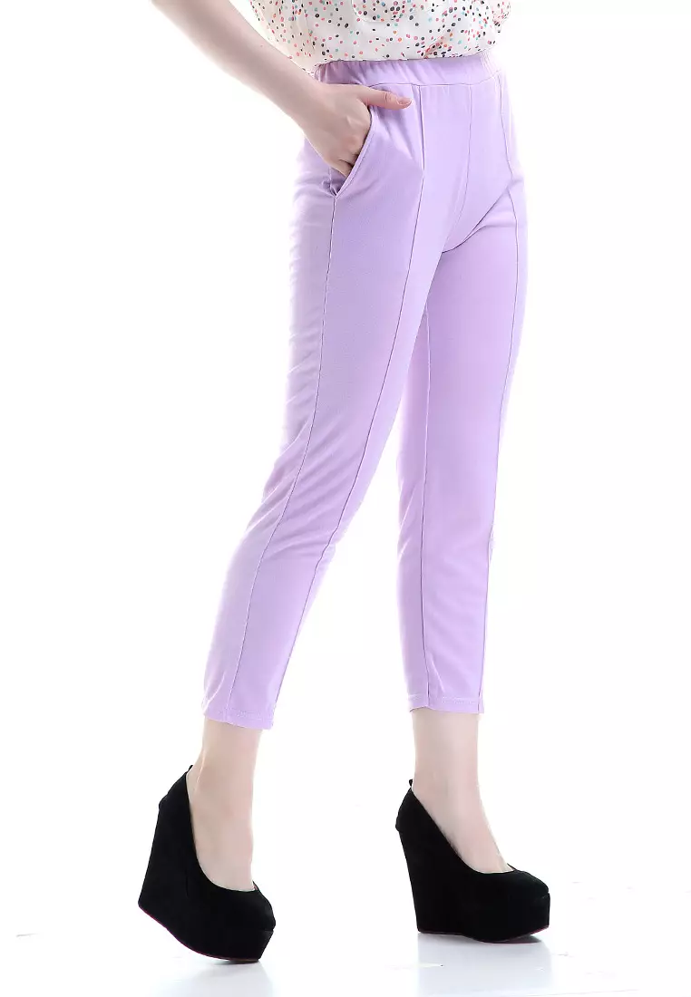Opium Celana Panjang Wanita Rubbery Waist Long Pants Woman - Ungu
