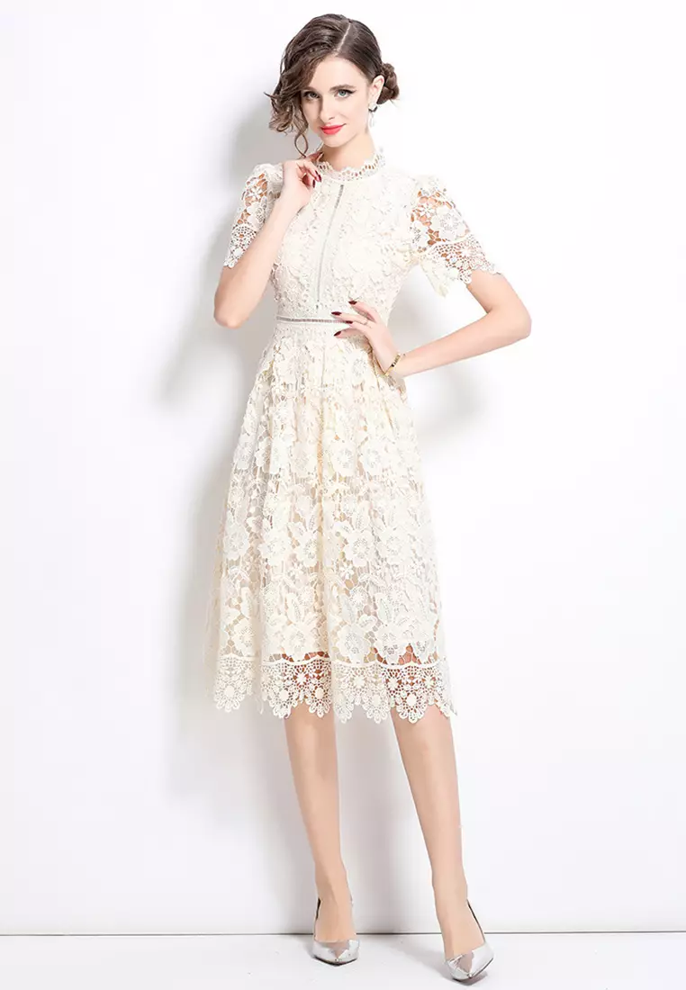 Buy Sunnydaysweety French retro elegant hollow lace dress