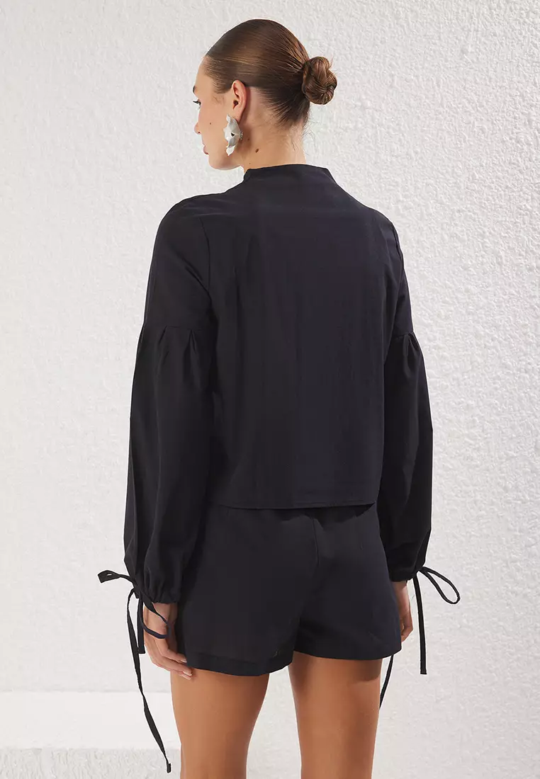 Cotton V-Neck Blouse & Shorts Beach Set