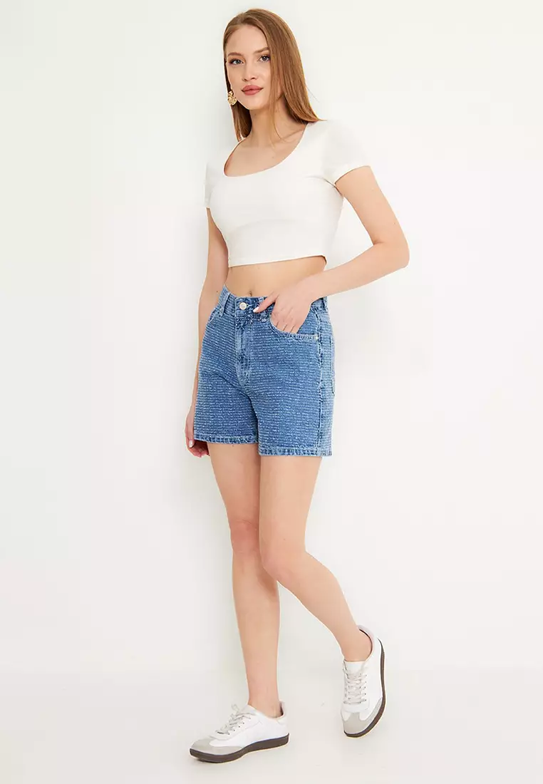 Blue High Waist City Boy Denim Shorts Twoss25Sr00144