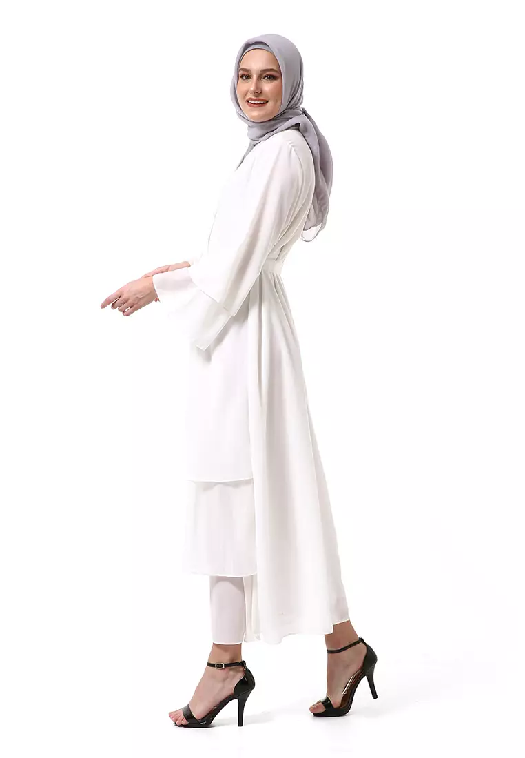 Nadeline Gamis Abaya Wanita Motif Polos Long sleeve Premium High Quality - White