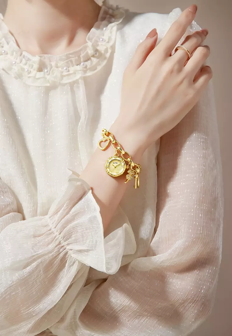 Jam Tangan Wanita Gelang Anti Air Original Mewah Elegan Korea Jam Tangan Cewek Kecil gold